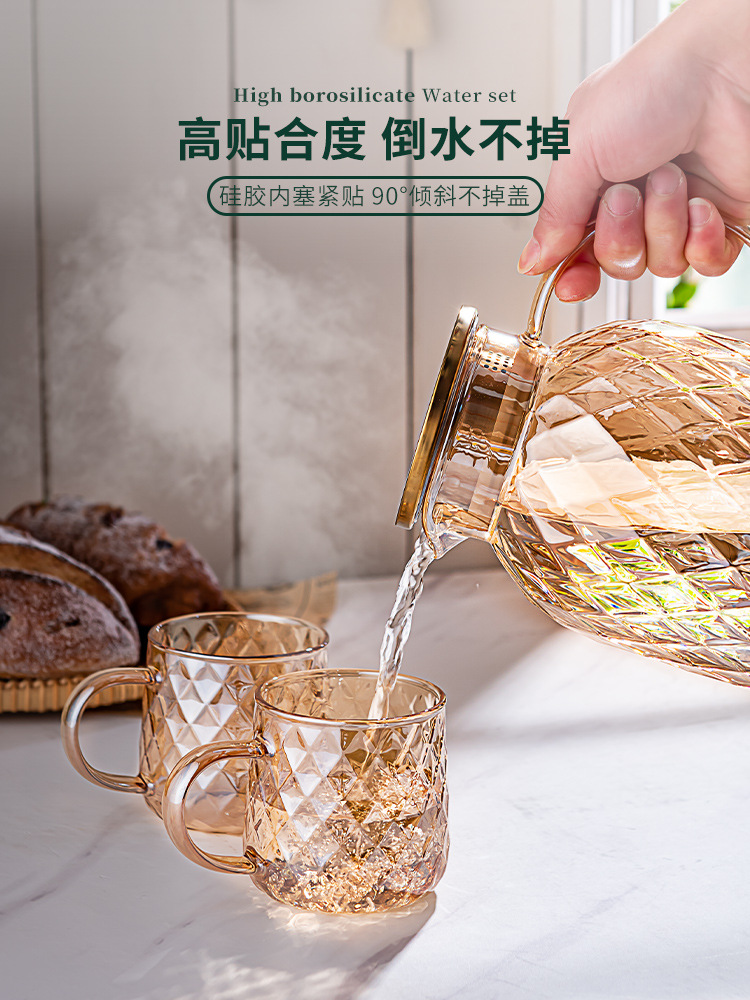 BB4C批發耐高溫冷水壺家用套裝玻璃大容量涼水壺冷水杯果茶涼