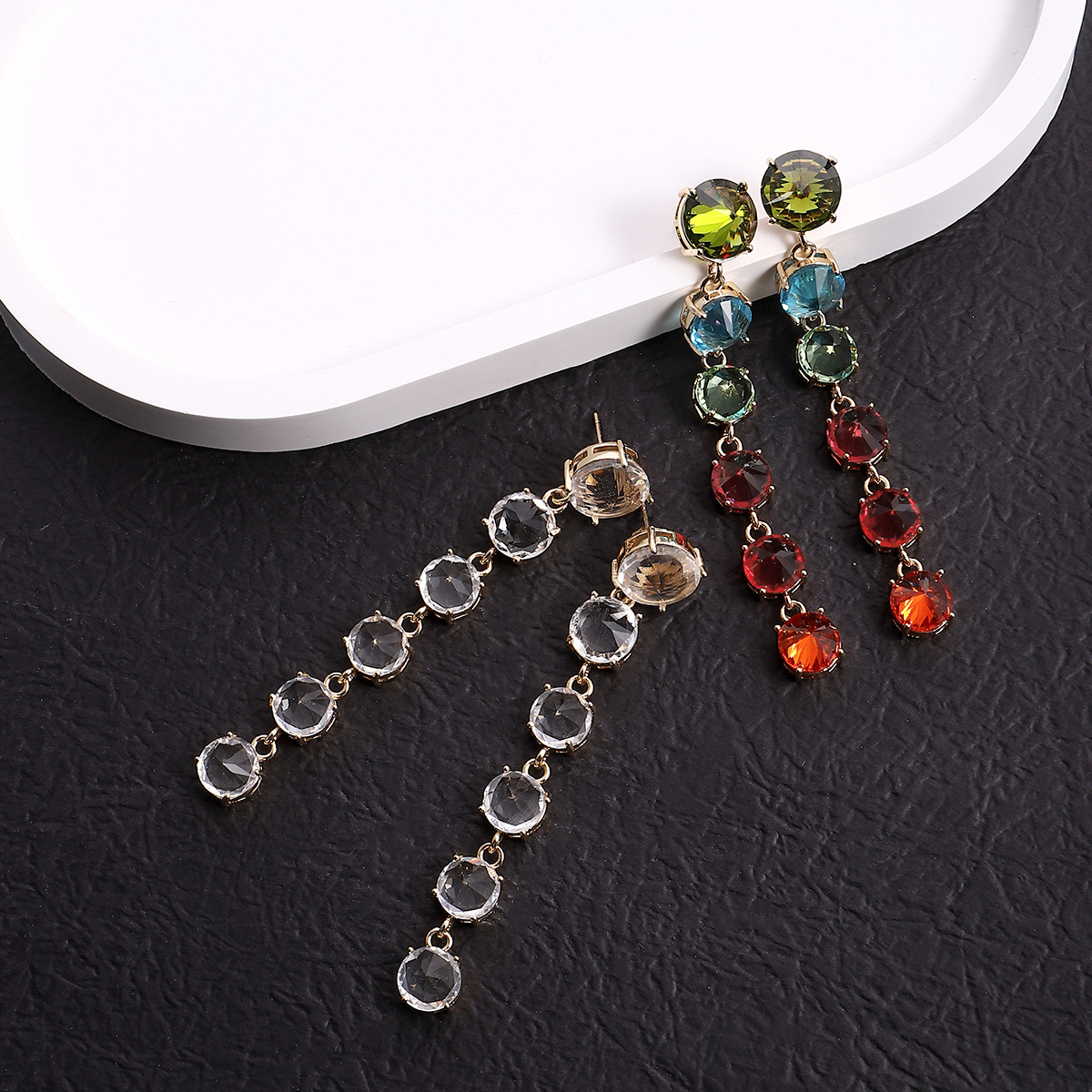 Fashion Round Copper Inlay Zircon Drop Earrings 1 Pair