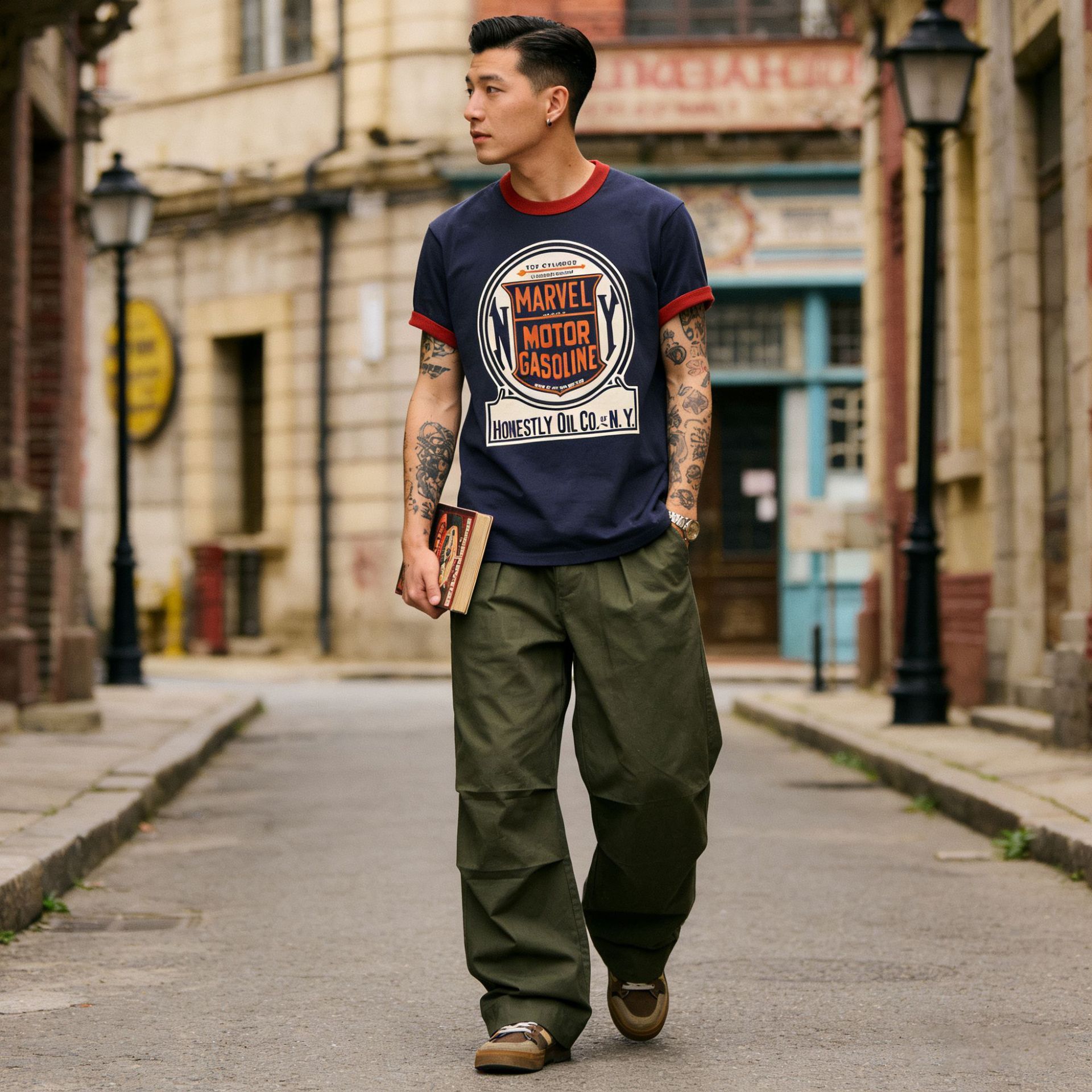 Verano nuevos hombres Camiseta de algodón máquina de impresión europea y americana elemento de coche hilo color a juego camiseta ameikaji