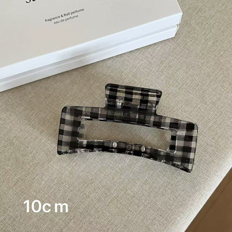 韩版氛围感透明蓝黑格子抓夹仿醋酸大号发夹后脑勺盘发鲨鱼夹发饰|undefined
