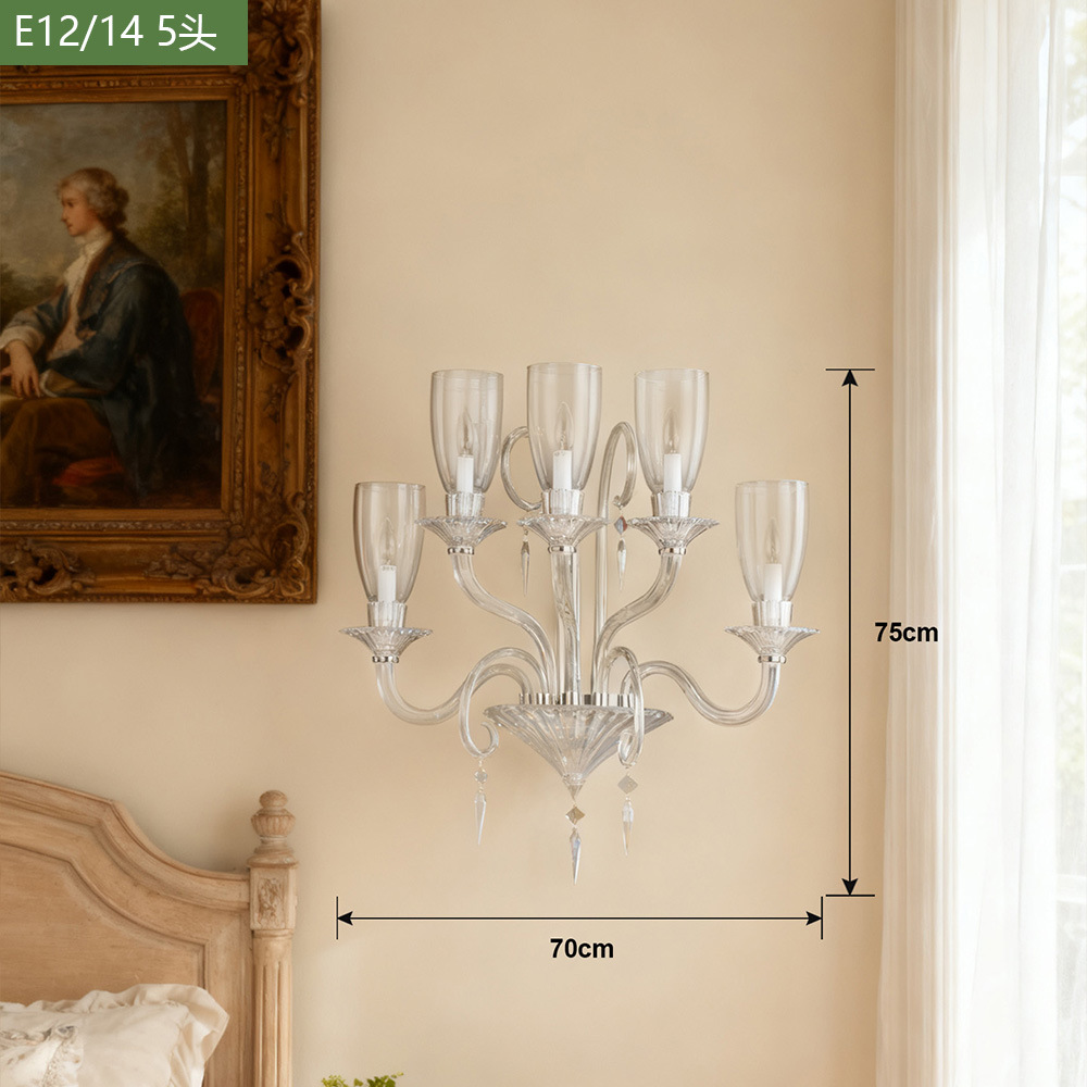 Luz de lujo de cristal francés lámpara de pared de fondo de la sala de estar moderna y simple dormitorio cabezal de cama pasillo lámpara retro