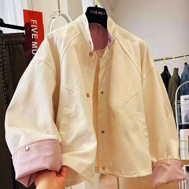 新款的立领夹克外套!宽松版型长袖设计展现简练通勤风格米色|undefined