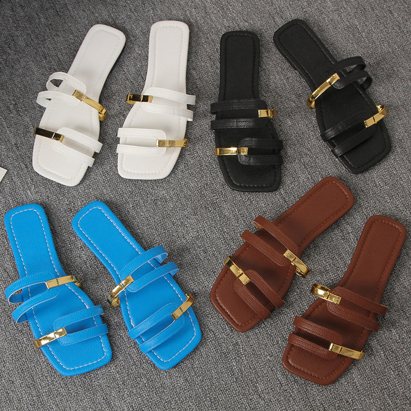 2025 Cross-Border Summer New Style Flat Square-Toe Women's Slippers European and American Large Size Casual Fashion Comfortable Versatile Sandals 2025 Cross-Border Summer New Style Flat Square-Toe Women's Slippers European and American Large Size Casual Fashion Comfortable Versatile Sandals