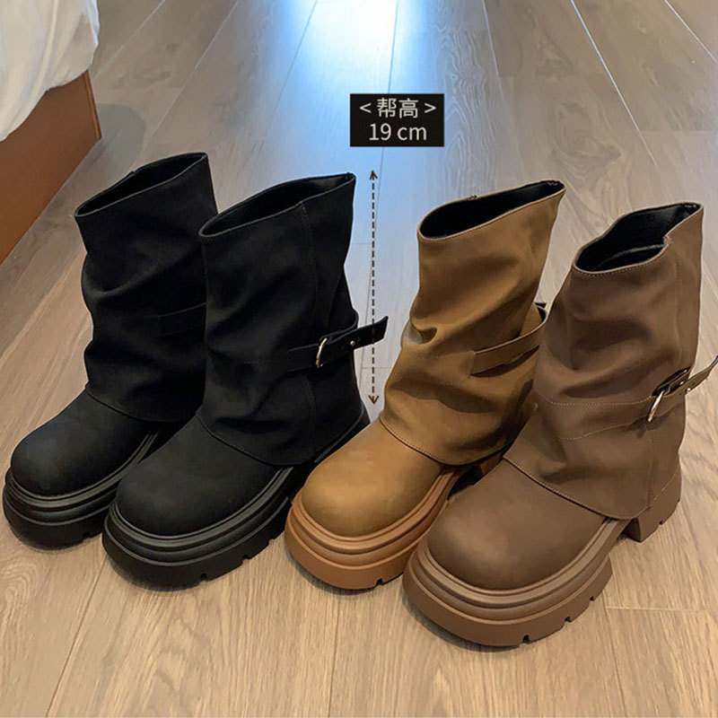 Super caliente, botas Martin de altura, botas medias de suela gruesa para mujeres, otoño de 2026, nuevas botas cortas de estilo británico de alto nivel