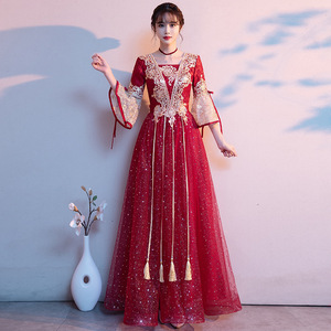 wine sequins evening dresses for women girls host singers solo annual meeting of the new show thin toast chinese dresses hanfu clothing party evening dress