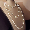 Long necklace from pearl, universal sweater, advanced accessory, European style, Chanel style, high-quality style