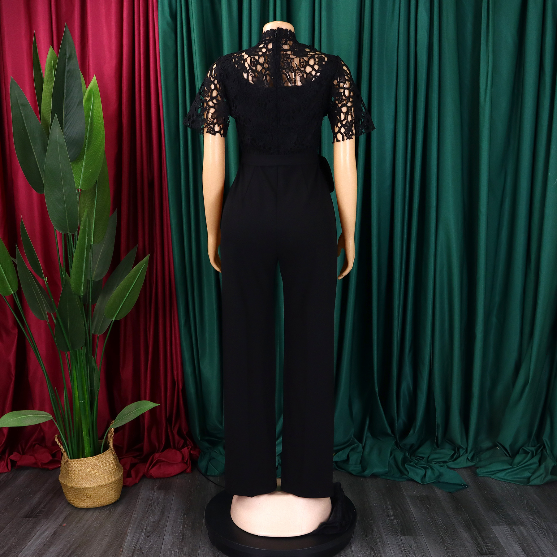 546g Weight Short Sleeve Sleeve Length Polyester Fabric Type High Waist Waist Line Jumpsuits Pants Type Daily Occasion Loose Fit Type Solid Color Pattern Summer Season Women's Gender Lace Design Casual Style Women's Daily Casual Solid Color Lace Jumpsuits 11