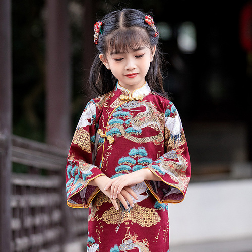 Children's clothing 2024 spring new style girls long-sleeved Chinese style cheongsam baby dress Tang suit Hanfu performance fairy