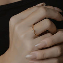 s925纯银金色单钻戒指女简约小众设计小清新款指环个性开口戒批发