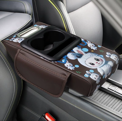 Armrest box pad: Box Central Armrest Support Protective - brown-blue-rabbit