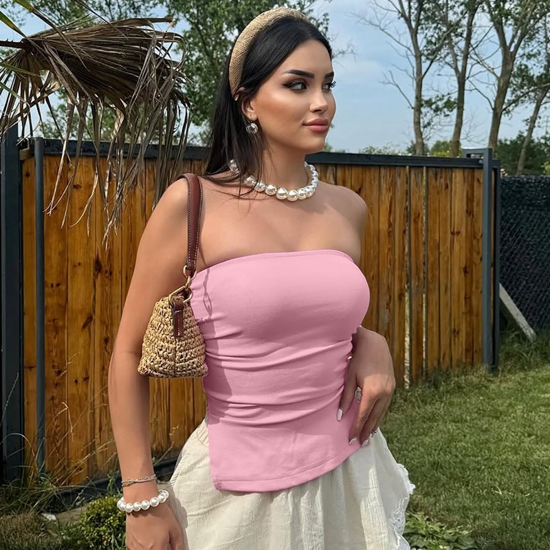 Women's Clothing Sexy Solid Color Strapless Top Off The Shoulder Elastic Tight Fitting Summer New Arrival_ecoleips.com