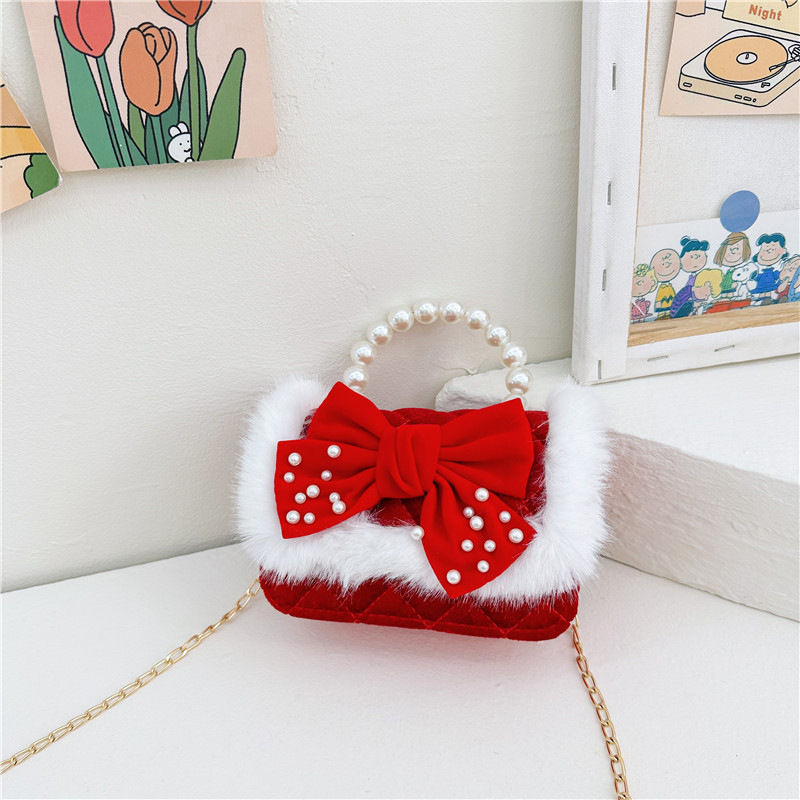 Lindo de los niños de Año Nuevo de moda rojo de la Perla bolso de moda del todo-fósforo de la cadena de bolsa de mensajero de las niñas Cambio de bolsa de hombro