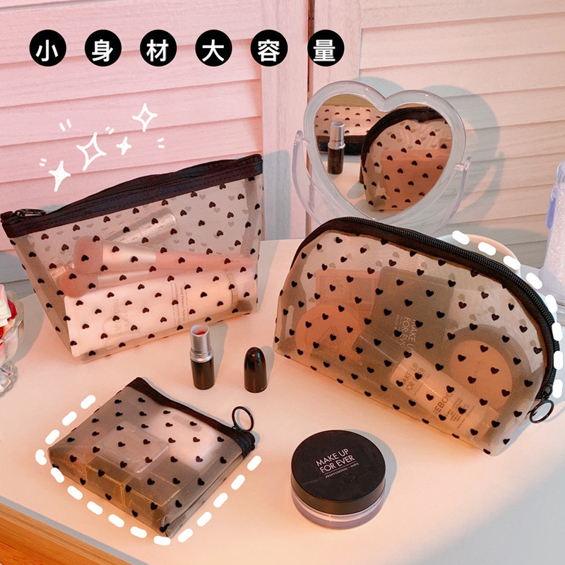 Ins Mesh Cosmetic Bag Heart Cosmetics Bag Simple Large Capacity Toiletry Bag Portable Cosmetics Cosmetics Bag Ins Mesh Cosmetic Bag Heart Cosmetics Bag Simple Large Capacity Toiletry Bag Portable Cosmetics Cosmetics Bag