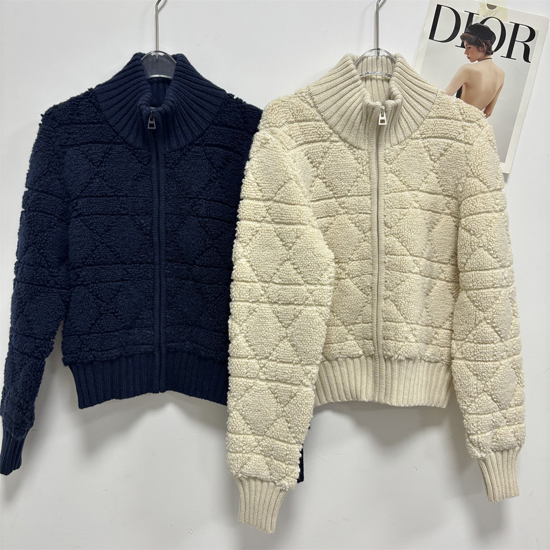 Nanyou High-End Version Cd Chanel-Style Quilted Zipper Cardigan Sweater for Women, New Autumn/Winter 2025 High-Neck Knitwear