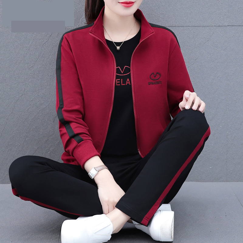 时尚中年妈妈春装外套洋气上衣中老年运动服套装女春秋款三件套|undefined