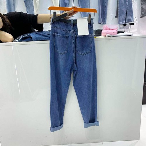 Women's Autumn Plus Size Loose Harlon Straight Leg Jeans, Slimming Nine-Inch High-Waist Radish Father Pants