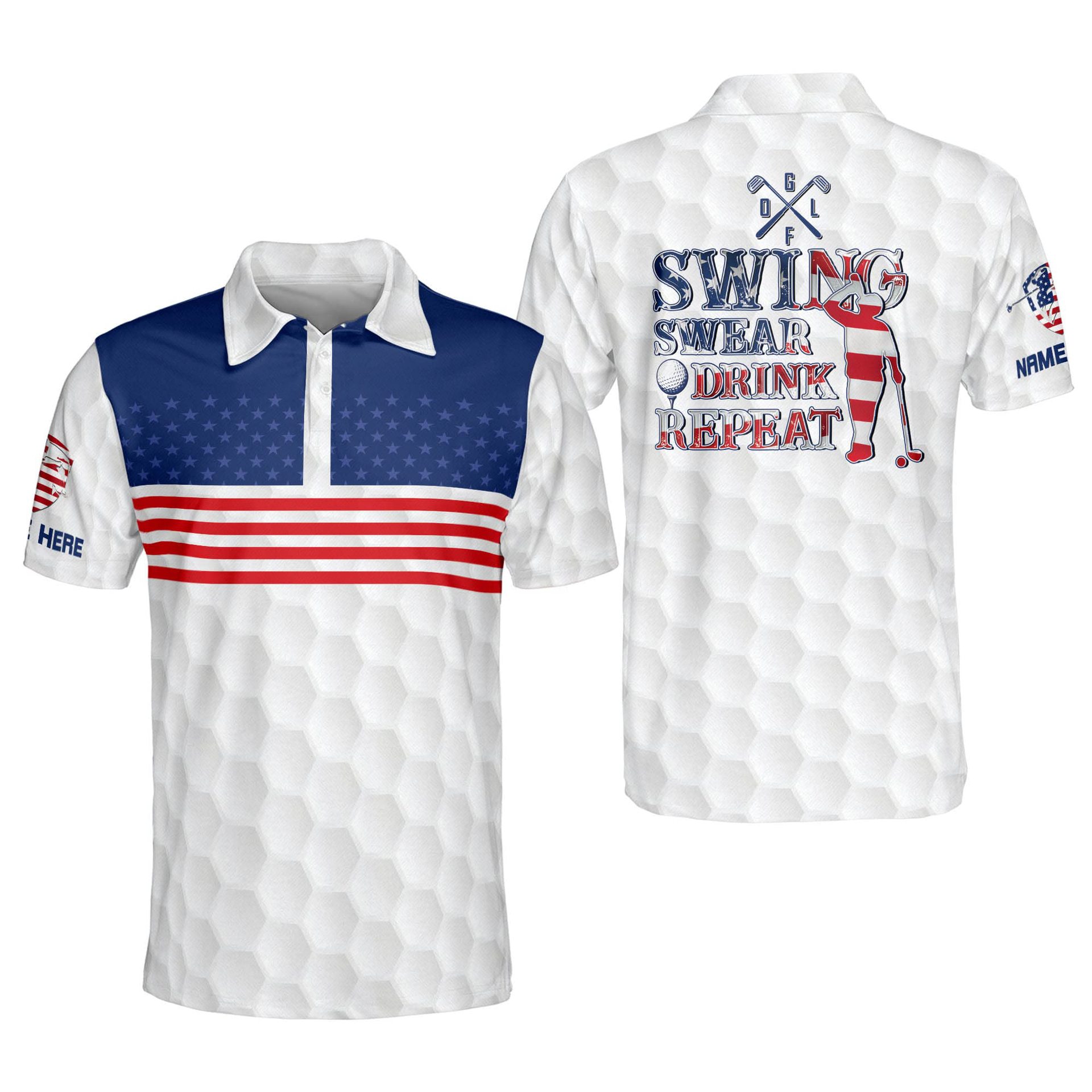 Personalized Fun Golf Shirts for Men, USA Flag Golf Shirts for Men, Sports Polo Shirts for Men