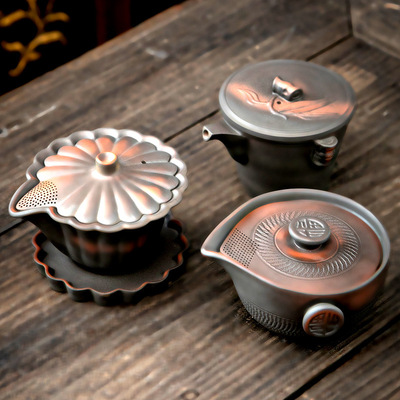 建水紫陶个性特色茶壶手抓壶陶瓷紫砂单泡茶壶复古创意盖碗三才碗|ru