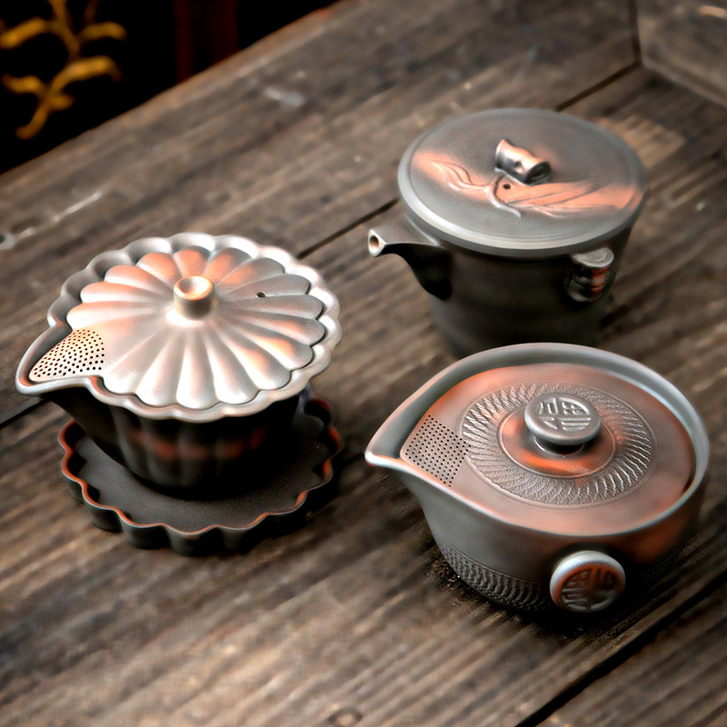 建水紫陶个性特色茶壶手抓壶陶瓷紫砂单泡茶壶复古创意盖碗三才碗|ru