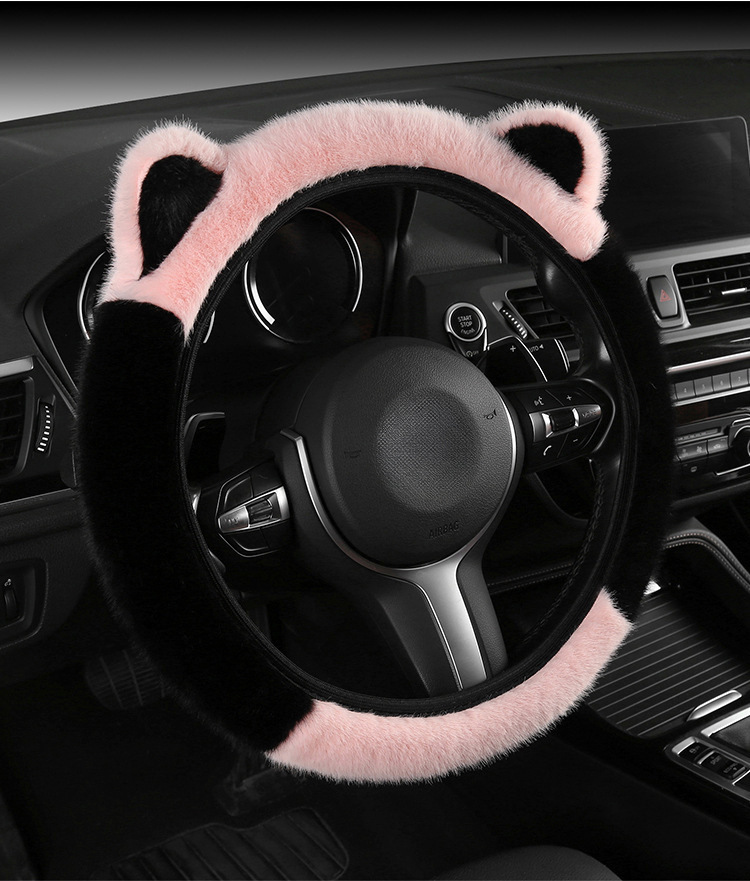Internet Celebrity Cat Ear Plush Car Steering Wheel Cover Cute Cartoon Cover Autumn and Winter Cold Protection Wholesale