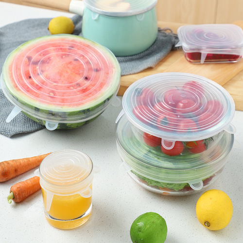 Food-grade silicone fresh-keeping rice bowl sealing lid household plastic wrap thermal bowl lid heat-resistant transparent 6-piece set