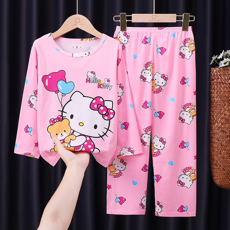 Foreign trade spring and autumn children's pajamas boys and girls cute cartoon suit loose thin small and medium-sized children's home clothes