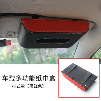 for car sun visor, leather | Car tissue box/set - blackred-hanging-type