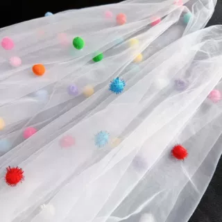 批发毛球网纱布料网纱面料立体民国风蕾丝绣花手工订花汉服女童