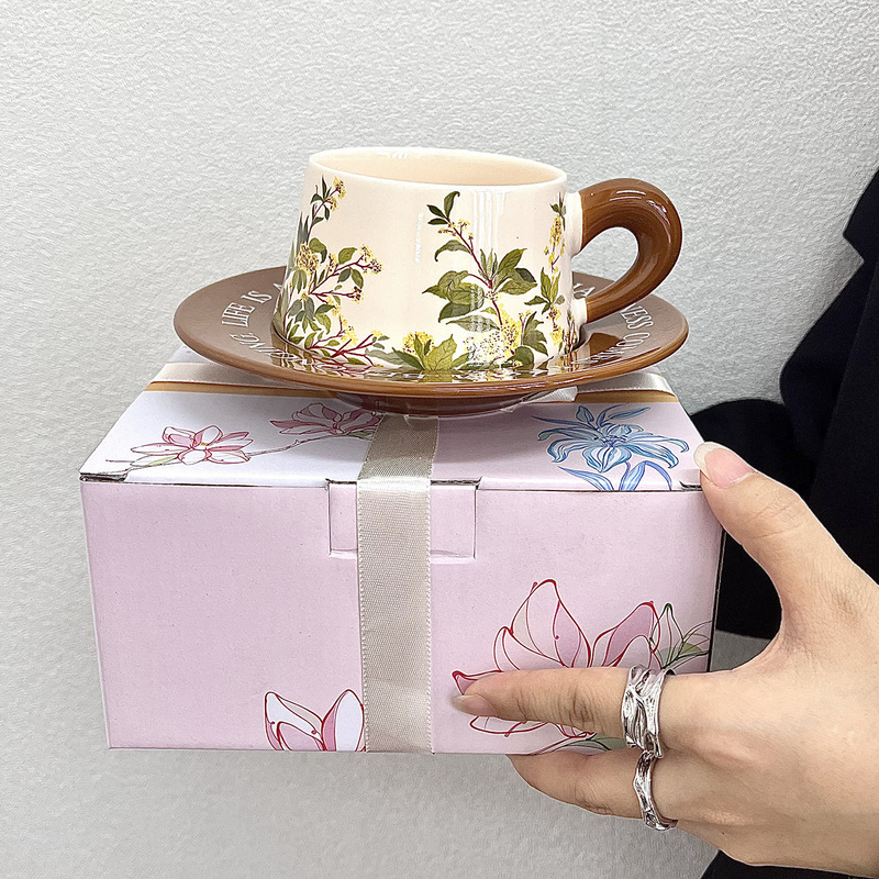 设计感复古桂花咖啡杯碟套装送女生生日礼物结婚回礼送老师伴手礼|undefined