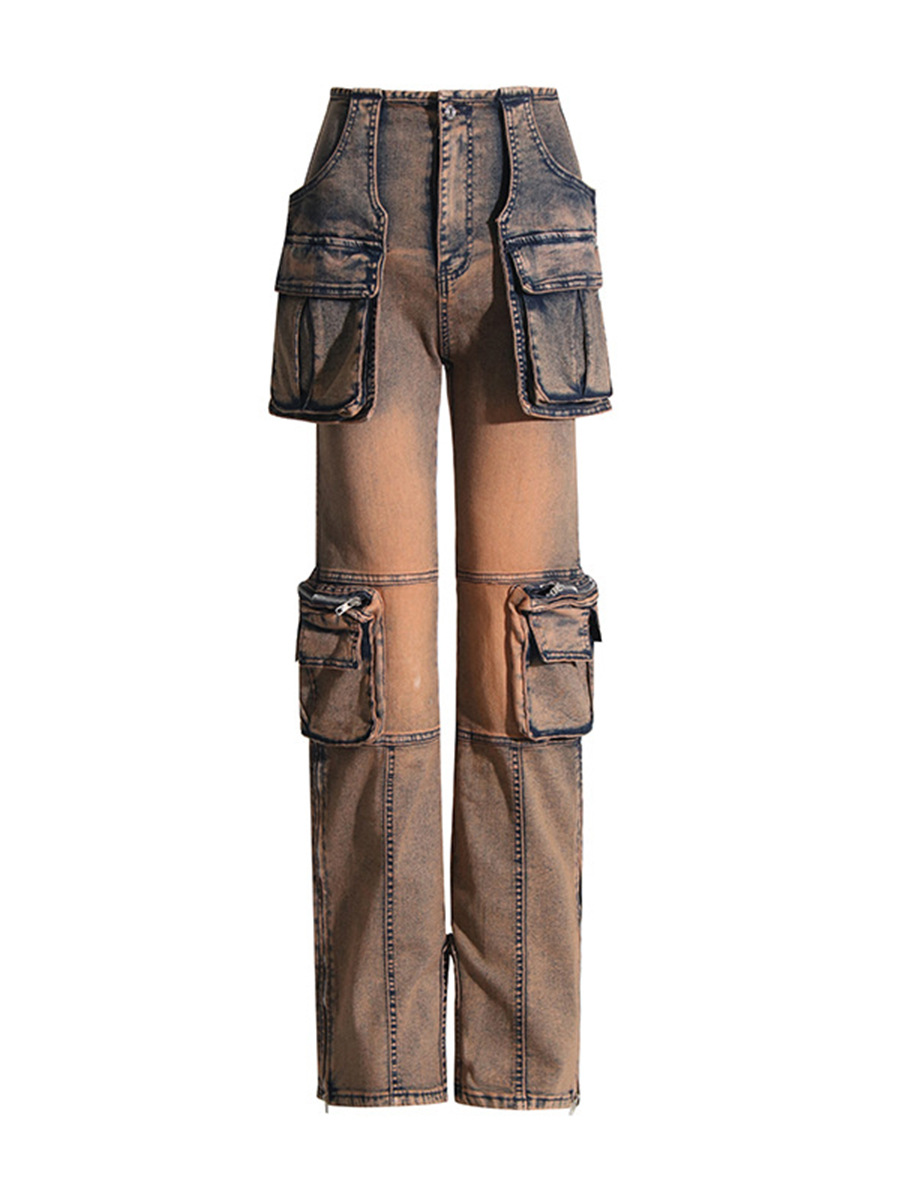 Jeans de Pierna Recta para Mujer, Diseño Primavera 2026, con Bolsillos Grandes y Parches, Pantalones Largos Ajustados, para Comercio Exterior Transfronterizo