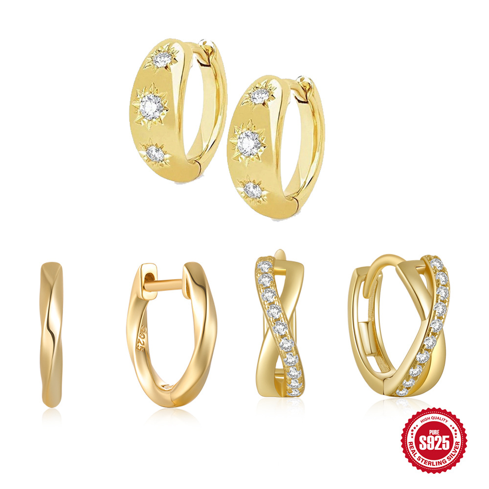 AliExpress Venta caliente ins creativo personalizado pendientes S925 plata octogonal estrella patrón diamante-incrustado oreja hebilla pendientes