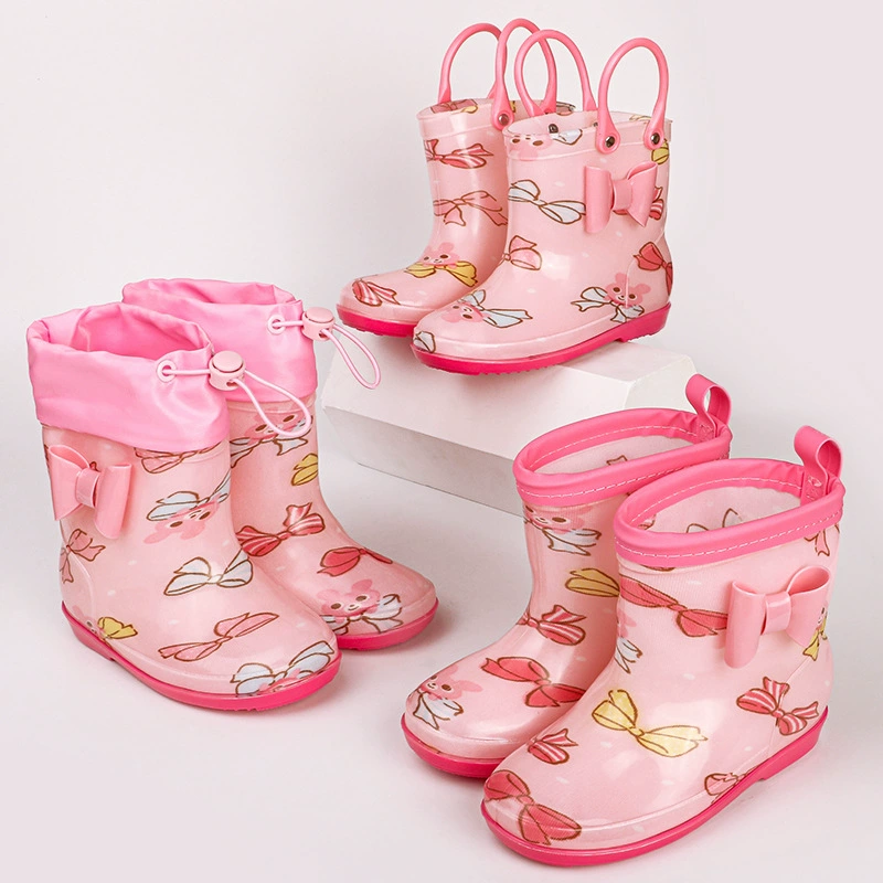 Трансграничный экспорт спот креативная цветочная ткань для детей дождевая обувь сапоги водяной набор резиновая обувь нескользящая мягкая подошва легкая