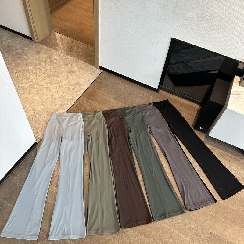 020702 Early Spring New Flared Yoga Pants Solid Color Stretch High Waist with Pockets Yoga Fitness Leggings