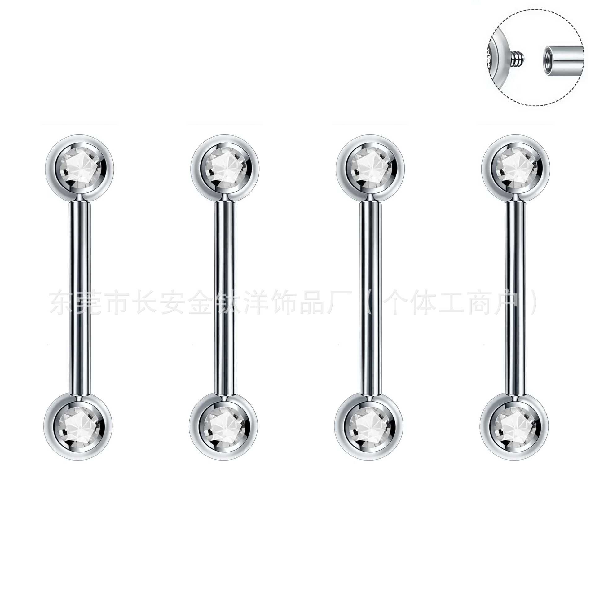 F136 Titanium Double-Headed Straight Rod Zircon Ball Ear Stud Lip Stud Ear Bone Stud G23 Titanium Alloy Body Piercing Jewelry detail image 4