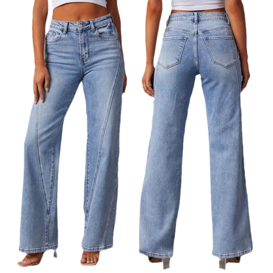 New Fashion Loose Patchwork Wide-leg Women's Jeans_voghion.com