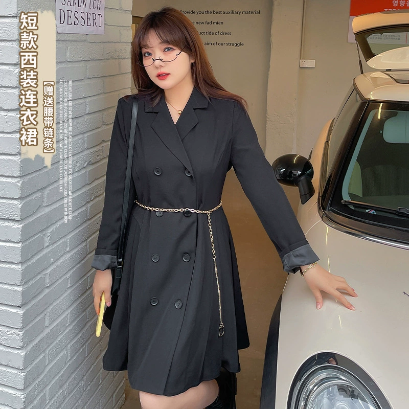 Весна Новый плюс Размер женской одежды пухлые девушки дизайн цепи талии-обтягивающий костюм платье 120132