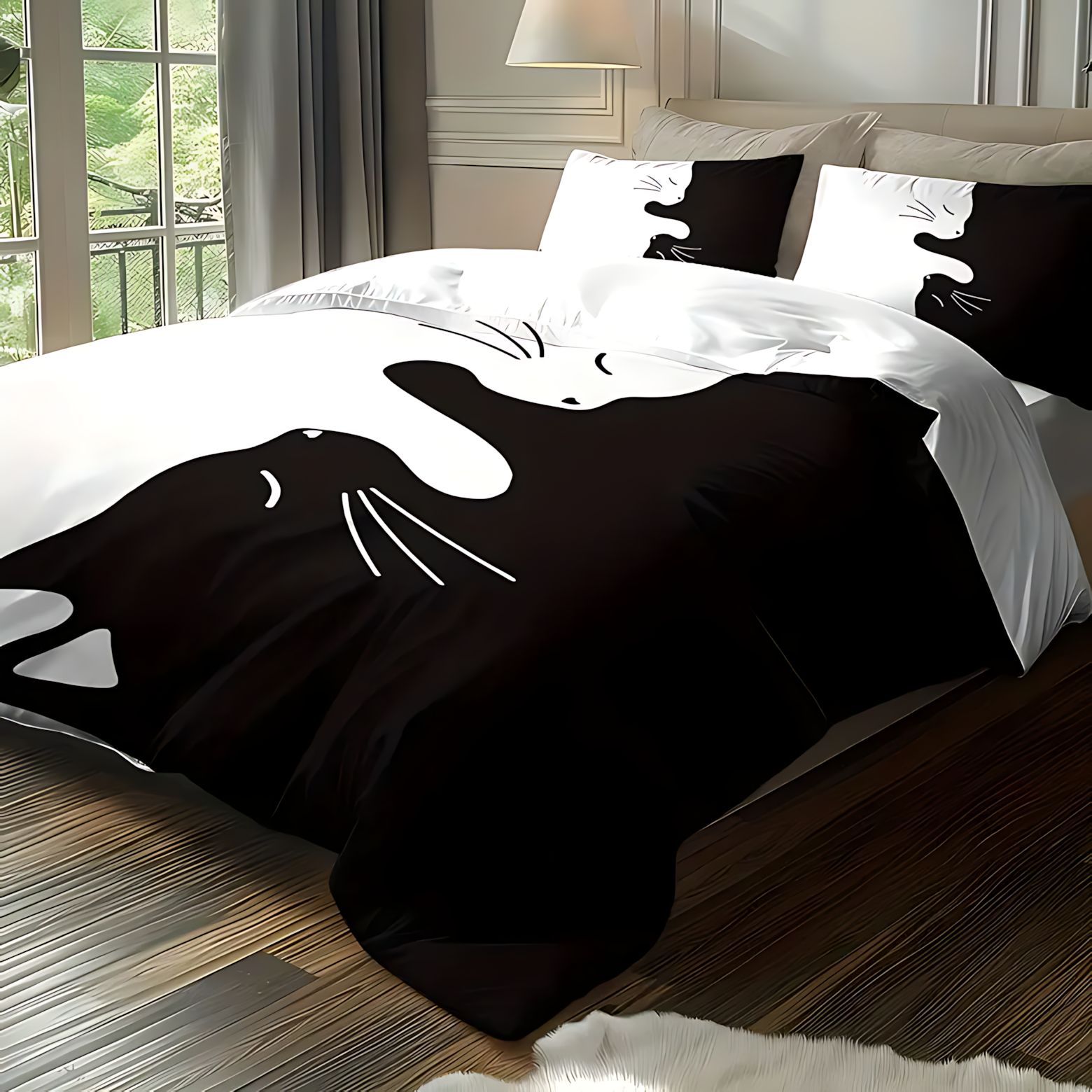 TEMU / JIT Kit de colcha blanca y negra gato doble impresión digital 3D fuente de ropa de cama fabricante puede fijarse