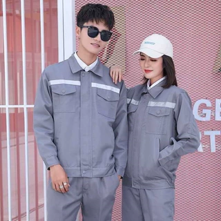 工作服套装男女上衣春秋款长袖反光条耐磨耐脏劳保服汽修车间印字