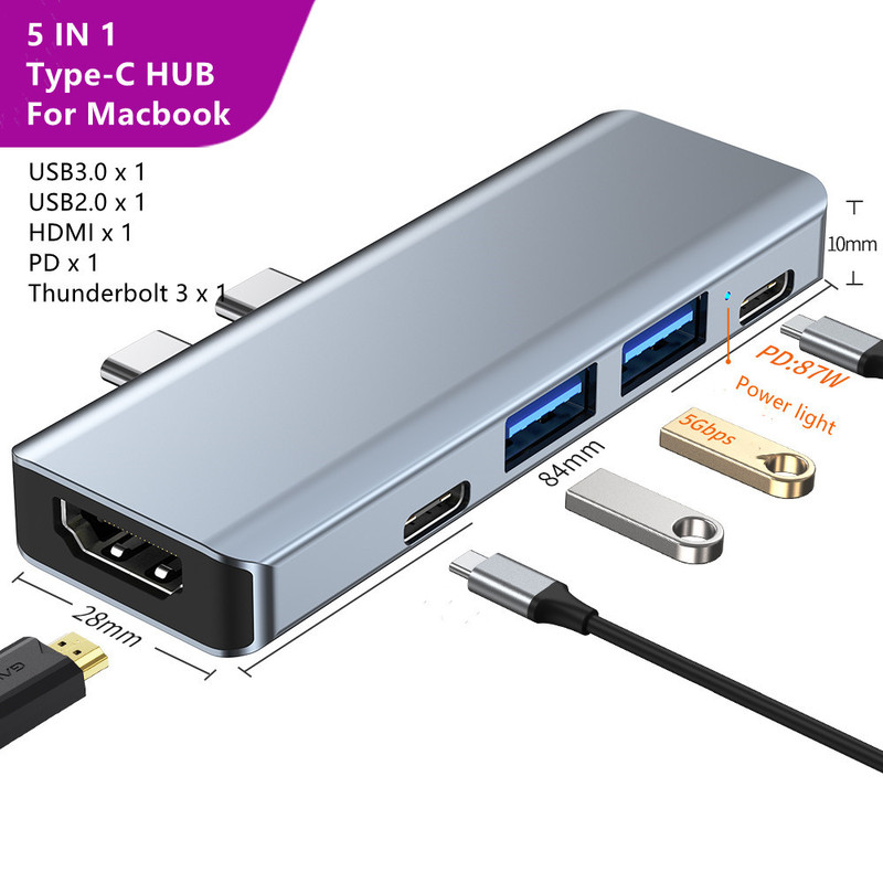 Yg-2102 5in1 Type-C to Usb3.0/2.0 Pd Thunderbolt 3, HDMI 4K Yg-2102 5in1 Type-C to Usb3.0/2.0 Pd Thunderbolt 3, HDMI 4K