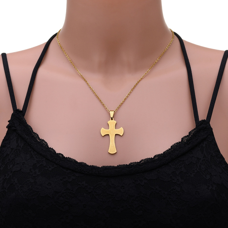Stainless Steel 18K Gold Plated Casual Simple Style Plating Hollow Out Cross Letter None Pendant Necklace Long Necklace display picture 4