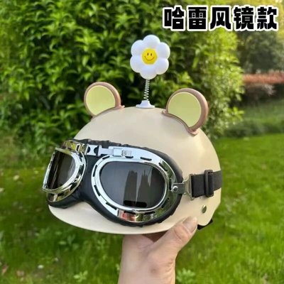 Motosiklet kaskı (dəbilqə) | all-season riding safety helmet - 3c-khaki-black-and-white-bear-ears-sunflower-sunglasses-one-size-fits-all