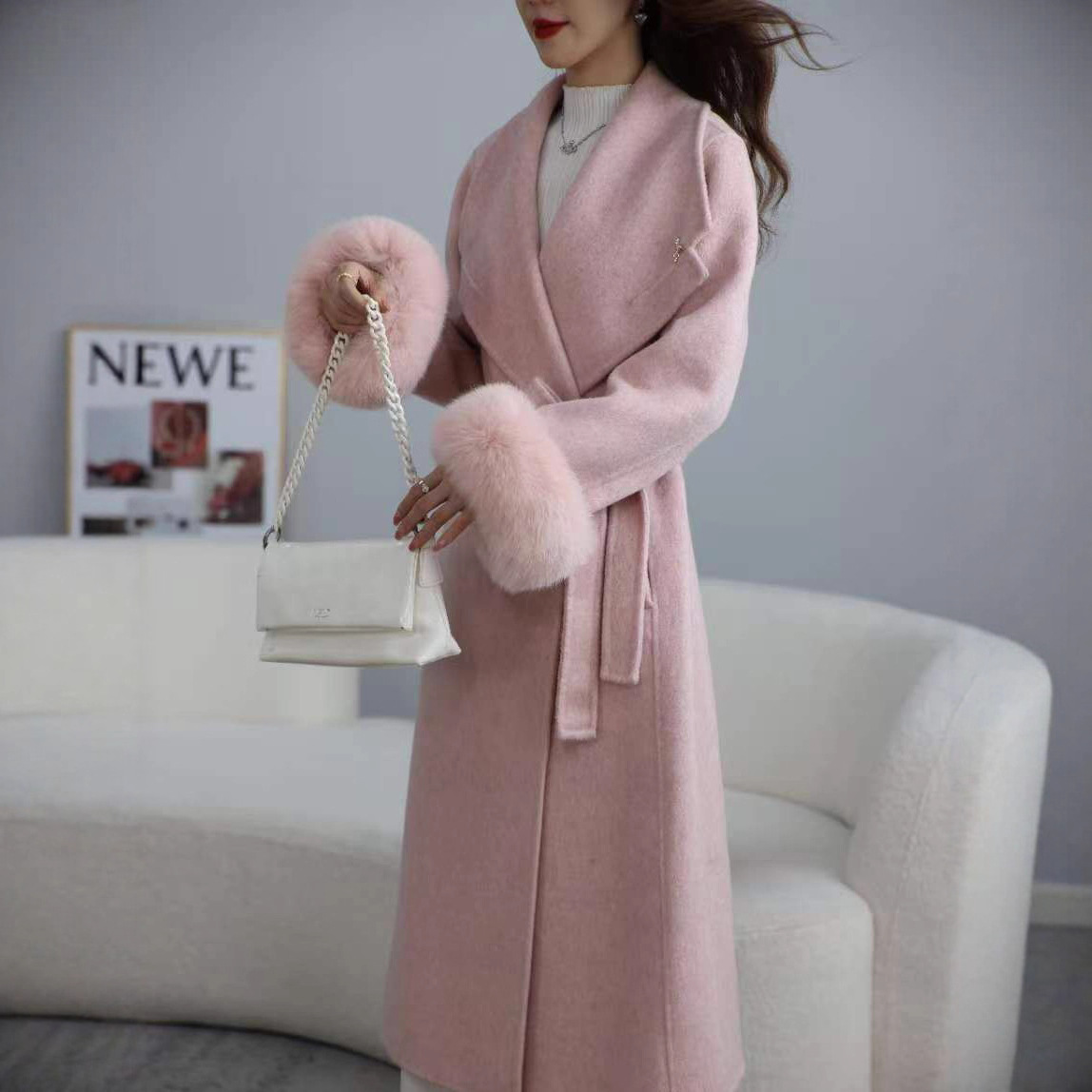法式羊毛大衣女秋冬2025新款羊绒大衣真狐狸毛皮草双面毛呢外套