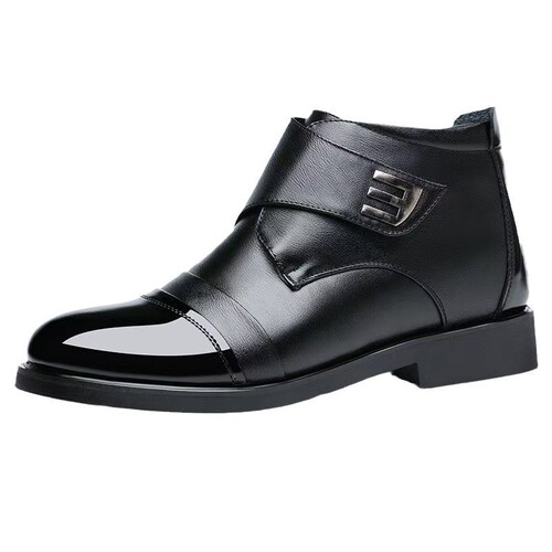 New Model Mid-Top Padded Insulated Men's Shoes with Fleece Lining, Leather Surface, Windproof & Warm Cotton Shoes, Polished Finish, Business Casual Shoes, Cotton Leather Boots