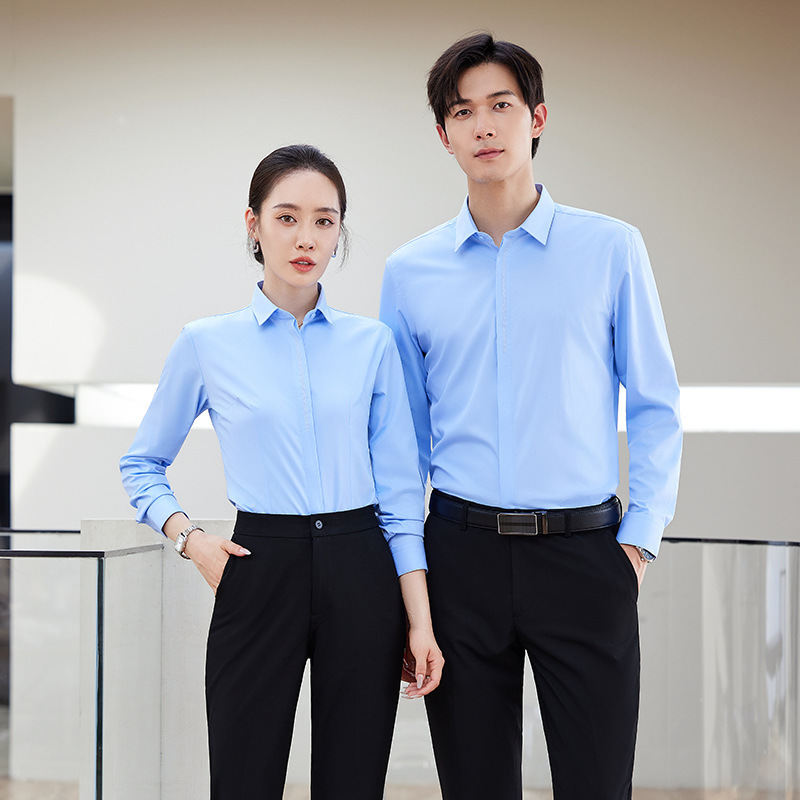 Bamboo Fiber Non-iron Shirt Tooling Embroidered Logo Men's and Women's Long and Short-sleeved Professional Dress suit Work Clothes Autumn and Winter