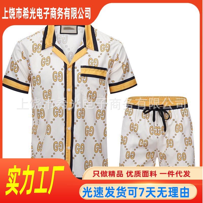Ancient G Family Full Printed Short Sleeve Shirt suit High Quality Fabric Men's and Women's Cross-border Casual Shorts Shirt Sports suit