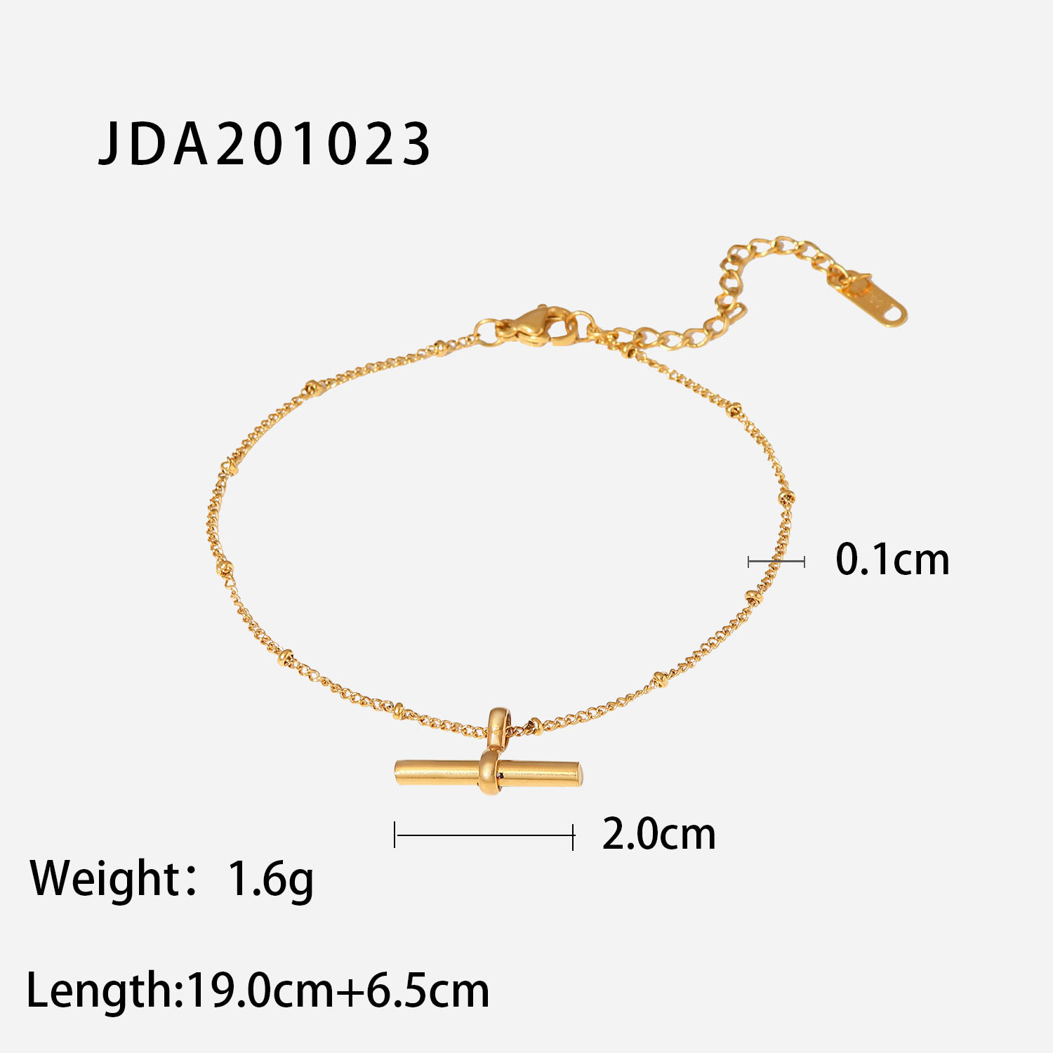 New Style 18k Gold Plated Stainless Steel Stick Pendant Ball Bead Chain Anklet display picture 6