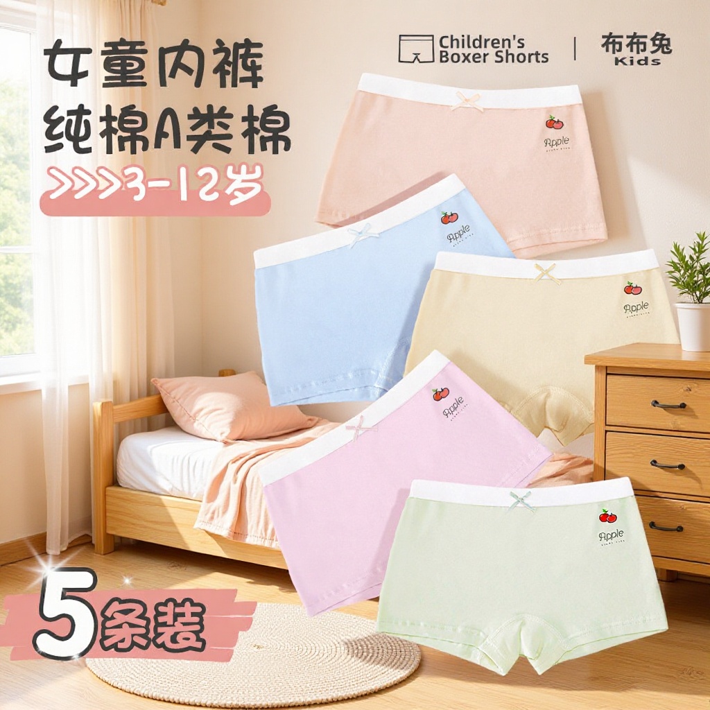 Bubu Rabbit Children's Boxer Briefs 95% Cotton Breathable Skin-Friendly Toddler Girls' Safety Shorts