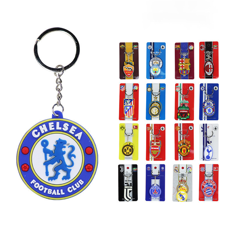 Football Club Emblem Double-Sided Team Logo Silicone Keychain Football Souvenir School Bag Pendant Car Key Chain Buckle