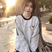 加绒插肩卫衣女 巨好看甜酷可爱kt猫秋冬季新款初中生穿搭上衣服