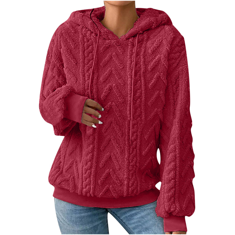 2025 New Autumn Patchwork Women's Clothing New Solid Color Hooded Thick Jacquard Long-Sleeve Sweatshirt Jacket